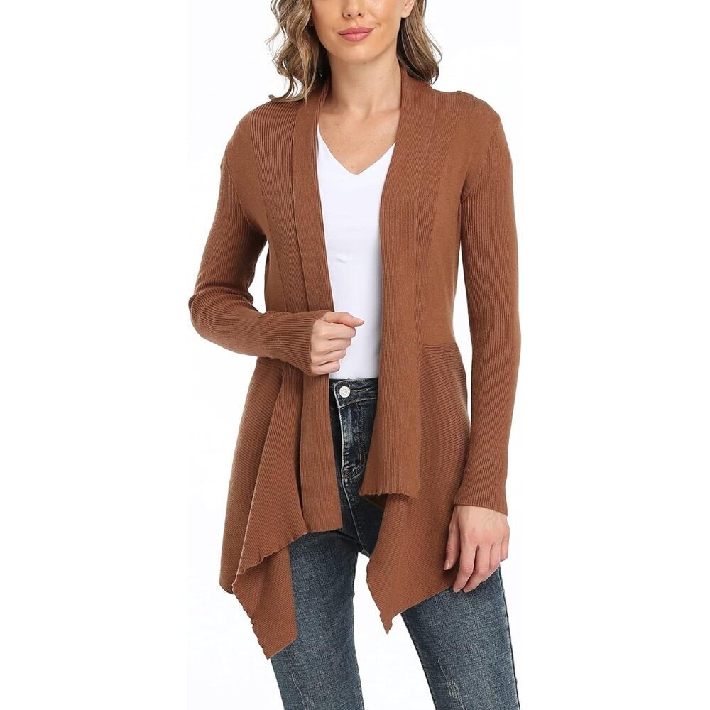 Women Ribbed Knit Long Sleeve Cardigan Casual Office Warm Sweater